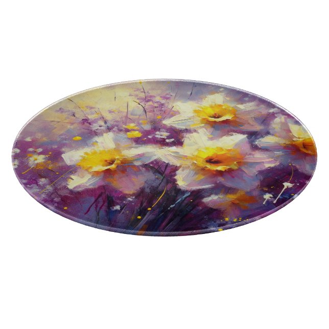 Planche À Découper Impressionniste Daffodique Floral Purple Jaune (Coin)