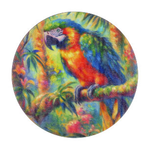 Planche À Découper Impressionniste perroquet tropical Oiseau bleu ver