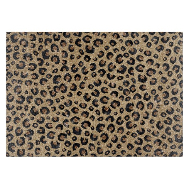 Planche À Découper Imprimé élégant léopard noir paillettes or (Devant)