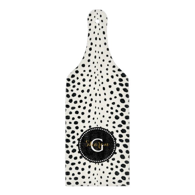 Planche À Découper Imprimé guépard noir blanc chic motif monogramme (Devant)