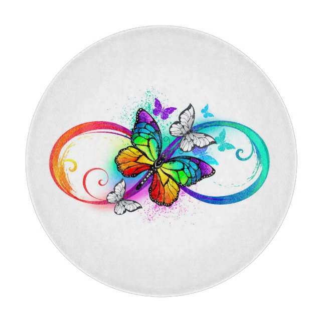 Planche À Découper Infini lumineux avec papillon arc-en-ciel (Devant)
