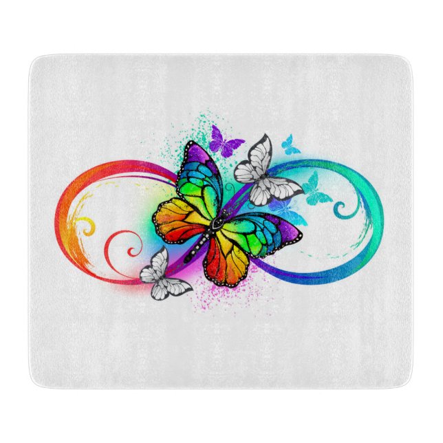Planche À Découper Infini lumineux avec papillon arc-en-ciel (Devant)