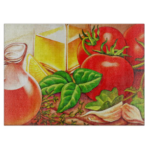 Planche À Découper Ingrédients de cuisine italienne Tomates et Basili