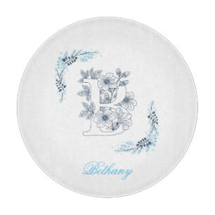 Planche À Découper Initiale "B" Monogramme bleu Calme Floral