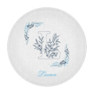 Planche À Découper Initiale "L" Monogramme bleu Calme Floral