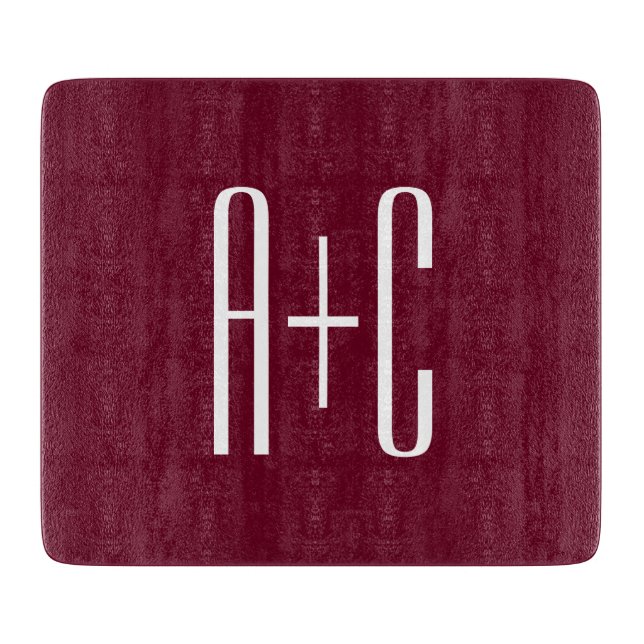 Planche À Découper Initiales de couples simples | Blanc et bordeaux (Devant)