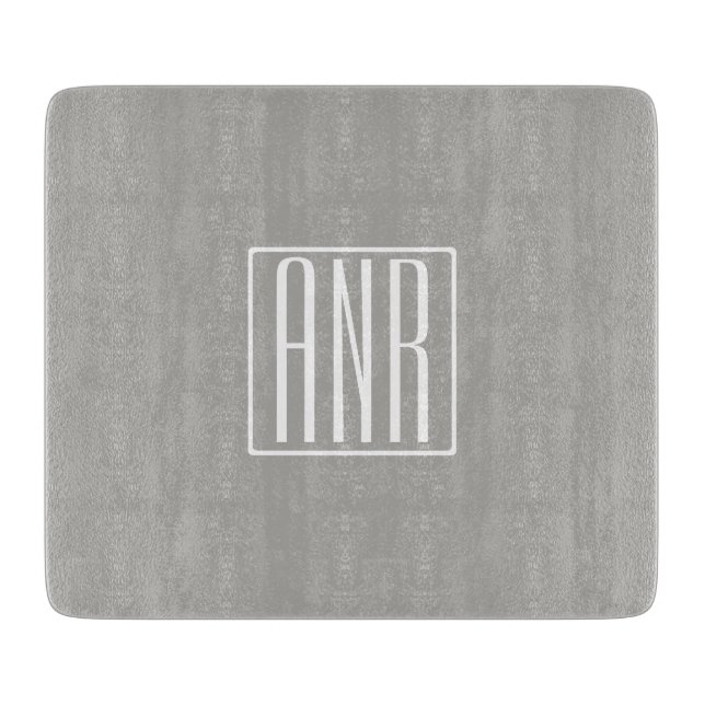 Planche À Découper Initiales Monogramme | Blanc Sur Gris Clair (Devant)