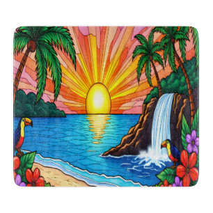 Planche à découper inspirée du vitrail tropical