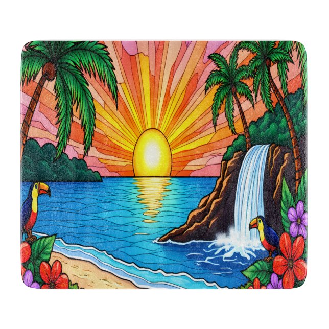 Planche à découper inspirée du vitrail tropical (Devant)