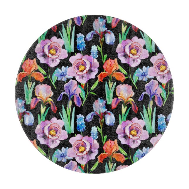 Planche À Découper Iris Peony Aquarelle Motif Floral (Devant)