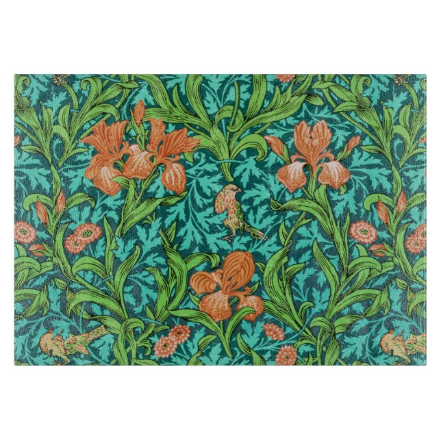 Planche À Découper Iris William Morris, Orange et Turquoise   (Devant)
