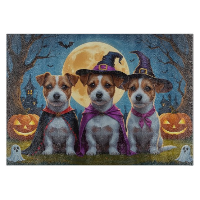 Planche À Découper Jack Russell Chiens Citrouille Halloween Drôle (Devant)