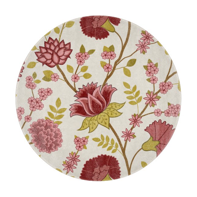 Planche À Découper Jacobean Floral Lg Motif Reds Pinks Gold Crème (Devant)