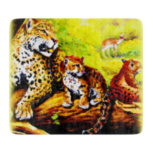 Planche À Découper Jaguar Maman et Cubs Se détendre dans la jungle. C