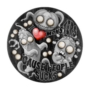 Planche À Découper J'aime les monstres parce que les gens aiment les