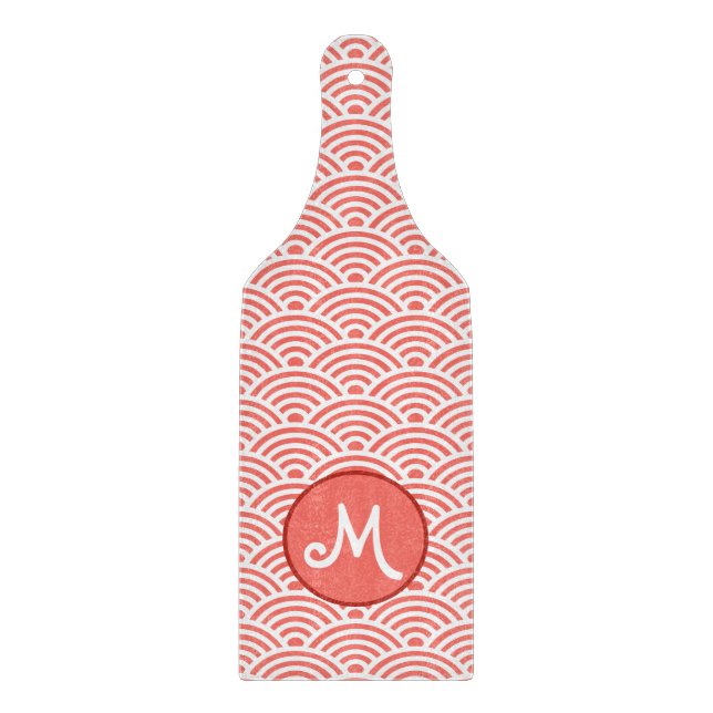 Planche À Découper Japonais Nami Wave Motif et Monogramme (Devant)