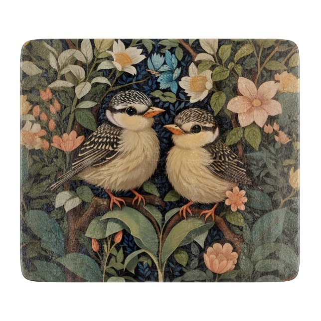 Planche À Découper Jardin botanique de deux mignons bébés oiseaux (Devant)