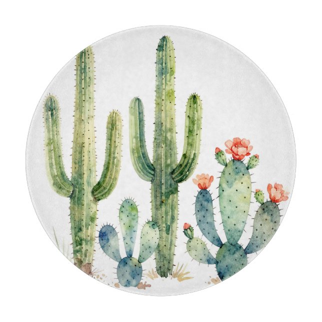 Planche À Découper Jardin de cactus du désert à l'aquarelle (Devant)