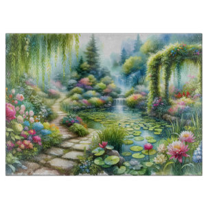 Planche À Découper Jardin de cascade enchanté avec bassin de nénuphar