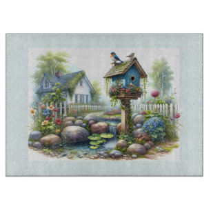 Planche À Découper Jardin de maisonnette à l'aquarelle avec nichoir à