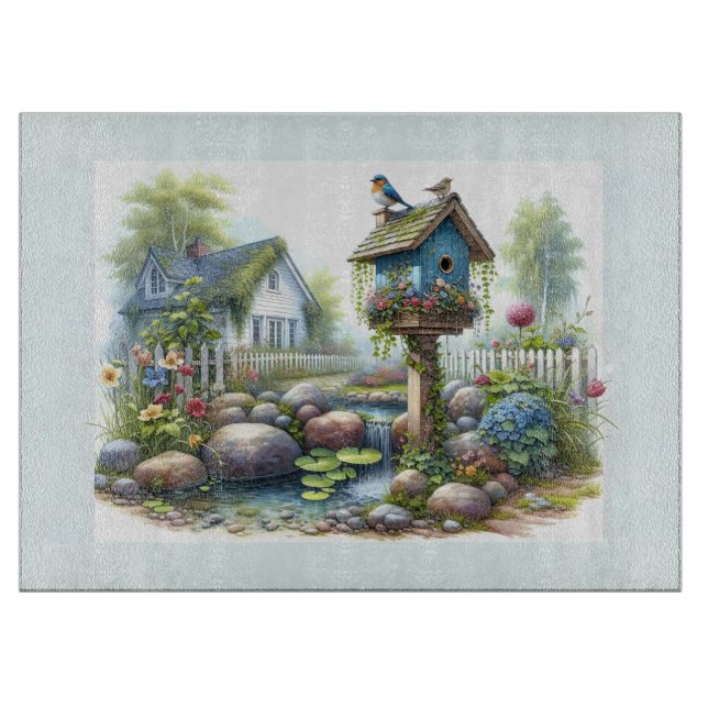 Planche À Découper Jardin de maisonnette à l'aquarelle avec nichoir à (Devant)