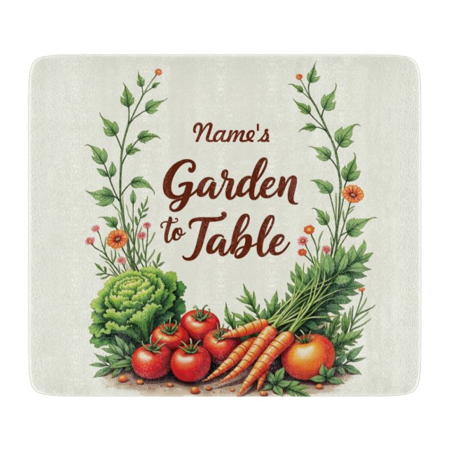 Planche À Découper Jardin de nom modifiable à table (Devant)