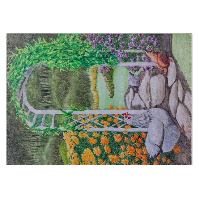 Planche À Découper Jardin de poulets heureux (Devant)