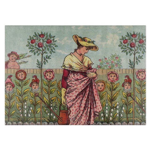 Planche À Découper Jardin Fleurir Femme Art Antique (Devant)