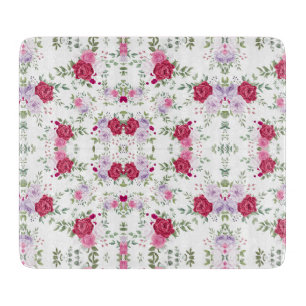 Planche À Découper Jardin Floral Élégant Bourgogne & Rose Lavande