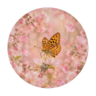 Planche À Découper Jardin Floral Papillon Rose