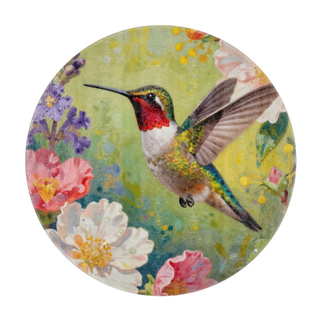 Planche À Découper Jardin floral vibrant de colibris (Devant)