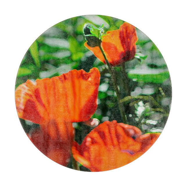 Planche À Découper Jardin stylisé Rouge Orange Fleurs de pavot (Devant)