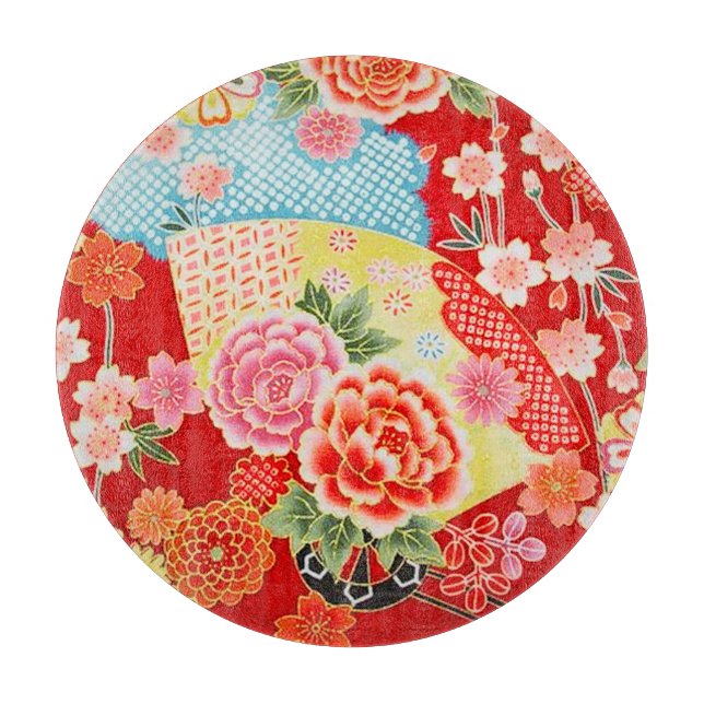 Planche À Découper Jaune jaune Floral japonais traditionnel (Devant)