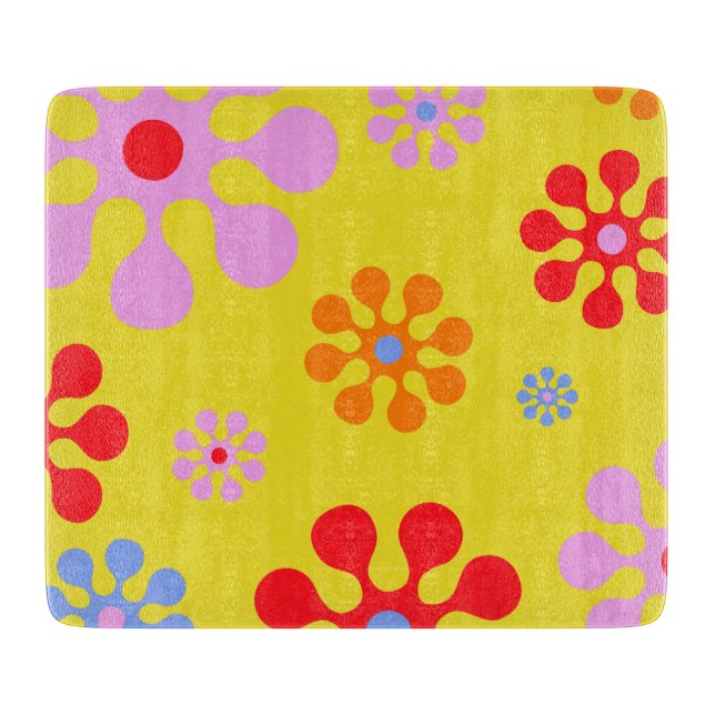 Planche à découper Jaune Motif Fleur Funky Retro (Devant)