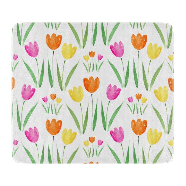 Planche À Découper Jaune, rose, orange Tulips Motif (Devant)