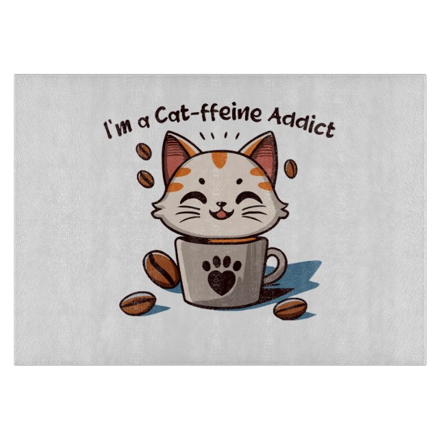 Planche À Découper Je suis accro à la Cat-fféine (Devant)