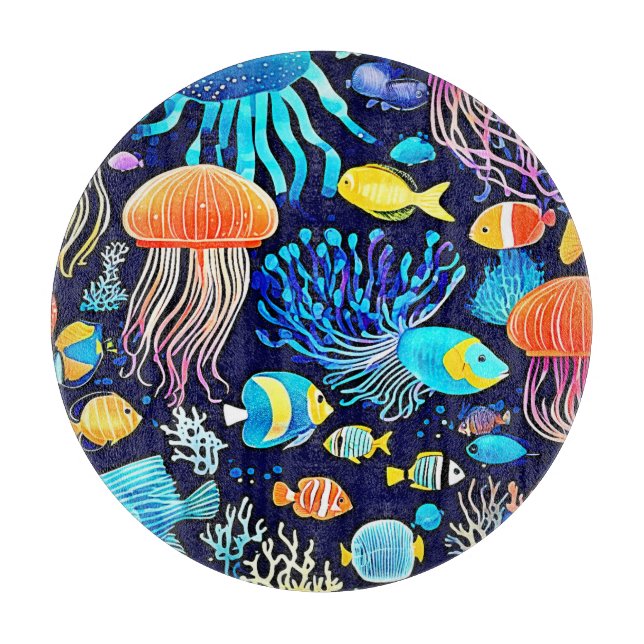 Planche À Découper Jellyfish & Fish : Plaisir marin profond (Devant)