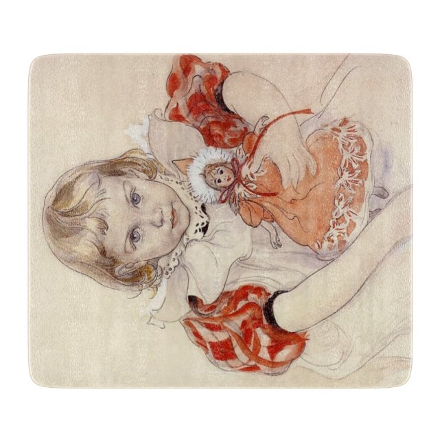 Planche À Découper Jeune fille mignonne avec une poupée (Art d'enfanc (Devant)
