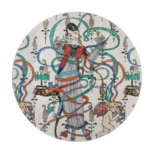 Planche À Découper JEUNE FILLE,RUBAN COLORÉ TOURBILLONNE,CUPIDON Anni