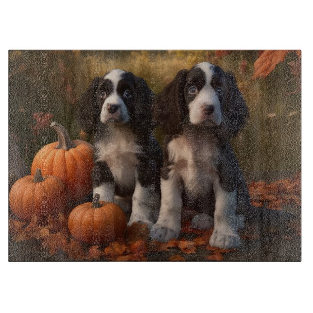 Planche À Découper Jeune Springer Spaniel Automne Délice Citrouille  (Devant)