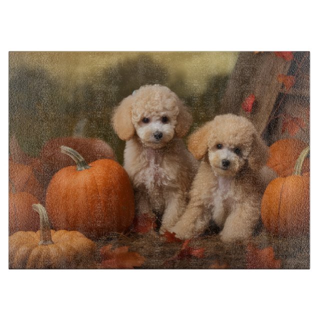 Planche À Découper Joie d'automne chiot caniche citrouille (Devant)
