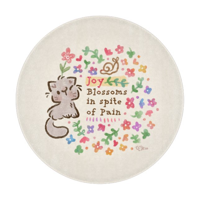 Planche À Découper Joie fleurit malgré la douleur - Pebble le chaton (Devant)