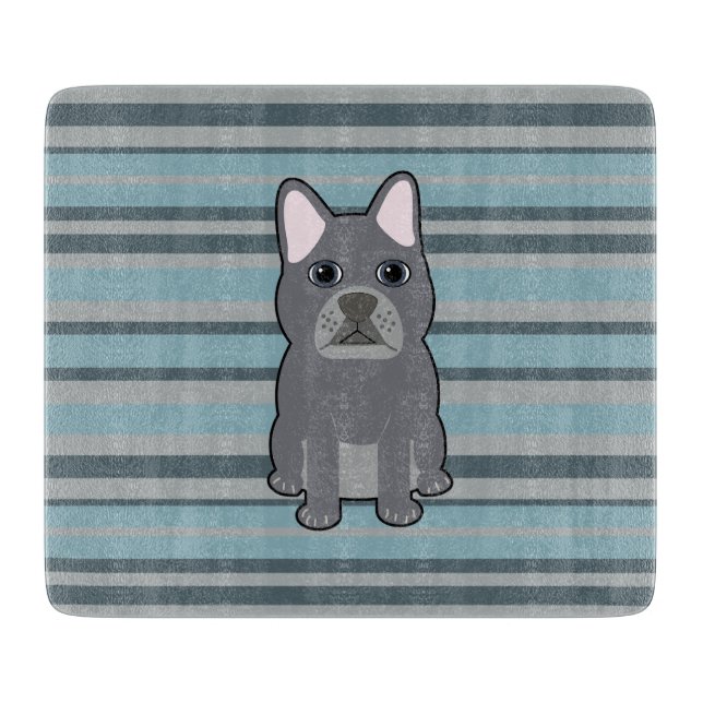 Planche À Découper Joli Bouledogue Français rayé bleu (Devant)