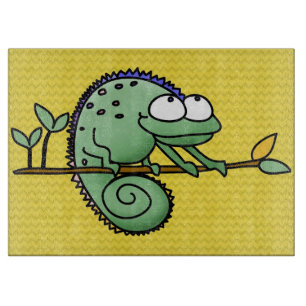 Planche À Découper Joli Caméléon de Dessin Animé Drôle Lézard Vert