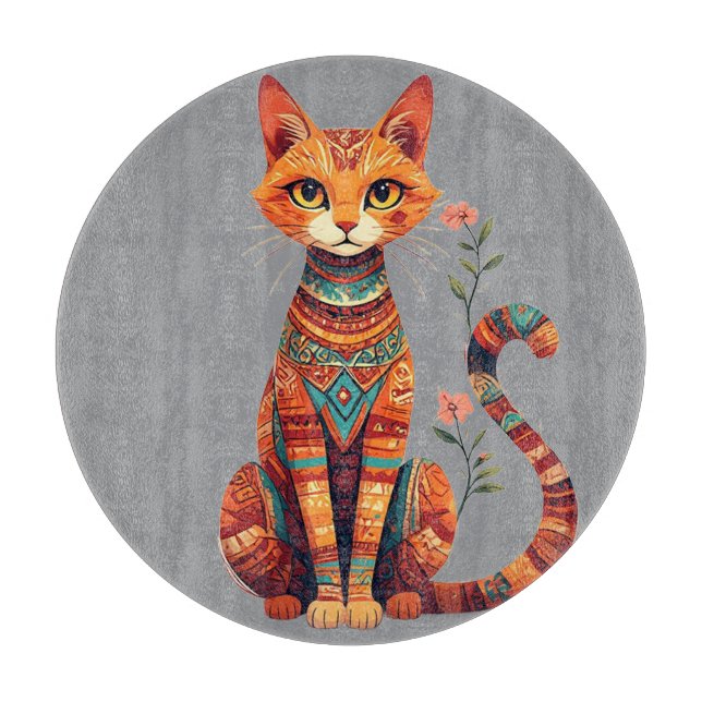 Planche À Découper Joli chat artistique avec branche florale (Devant)