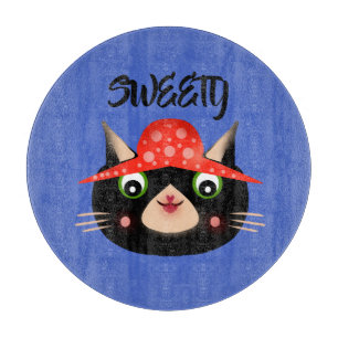 Planche À Découper Joli chat noir avec chapeau en forme de champignon