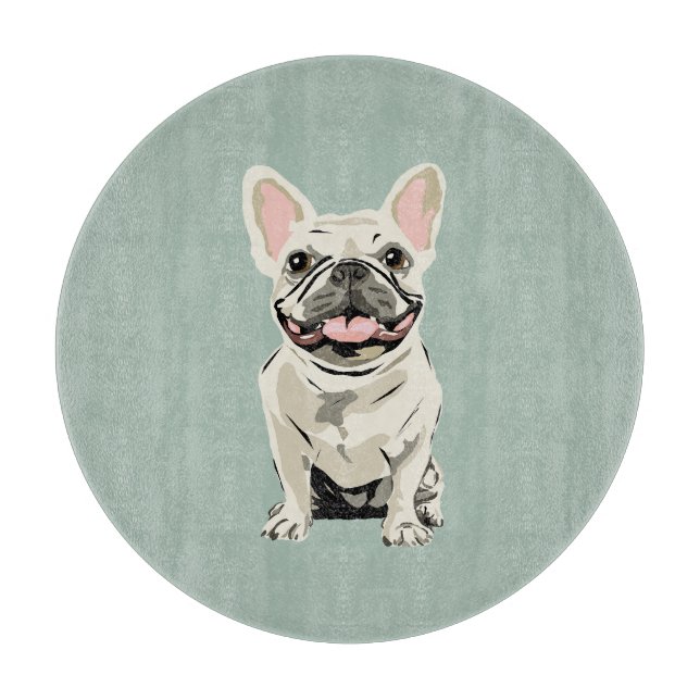 Planche À Découper Joli Chien, Bleu Poussiéreux (Devant)