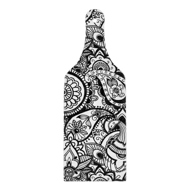 Planche À Découper Joli floral paisley noir blanc (Devant)