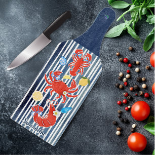 Planche À Découper Joli homard crabe citrons crustacés rayé long