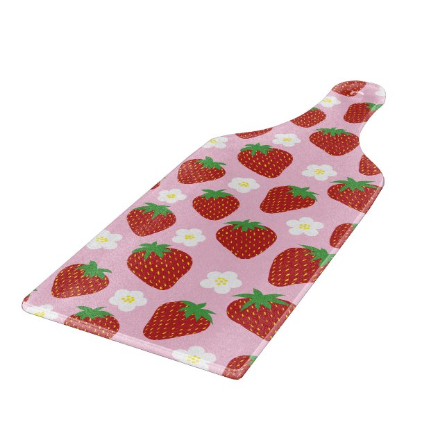 Planche À Découper Joli motif de fraise sur fond rose (Coin)